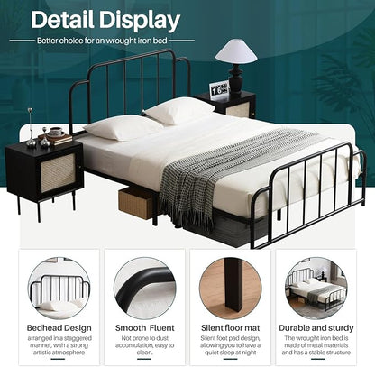 PINJU Metal Platform Bed Frame with Headboard and Footboard, Classic Style, Sturdy Metal Slats, No Box Spring Needed, Easy Installation (Black, King)