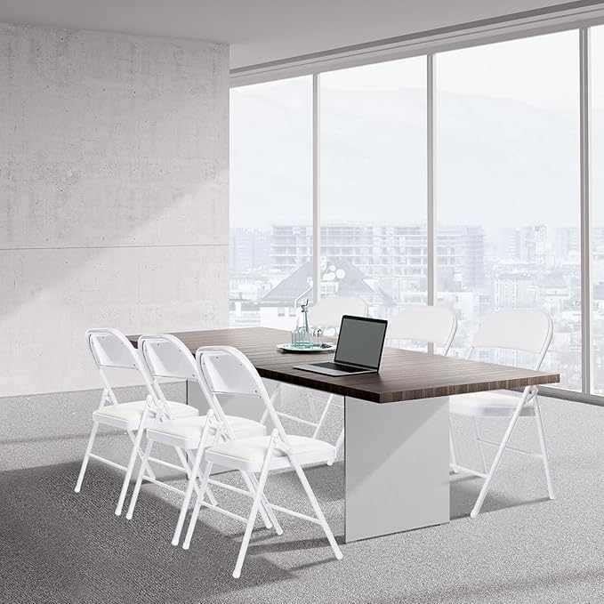 40 Pack Folding Chairs with Padded Seats, Padded Folding Chair with Steel Frame for Events Home Office, Pu Leather Folding Chair White