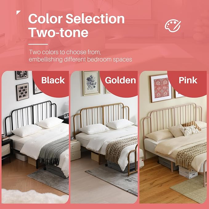 PINJU Metal Platform Bed Frame with Headboard and Footboard, Classic Style, Sturdy Metal Slats, No Box Spring Needed, Easy Installation (Pink, King)