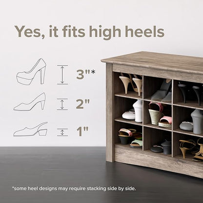 Prepac White Shoe Cabinet, Entryway Bench, Mud Room Organization and Storage Bench with 18 Shoe Cubbies 16"D x 48"W x 24"H