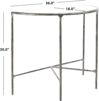 SAFAVIEH Couture Home Collection Jessa Silver Metal/Tempered Glass Top Half Moon Entryway Living Room Console Table (Fully Assembled)