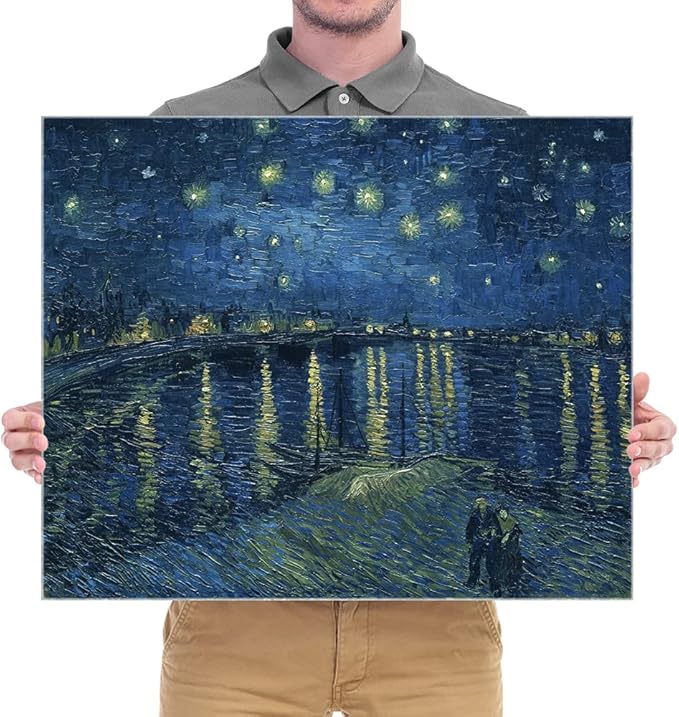 Wieco Art Starry Night Over the Rhone by Van Gogh Classic Oil Paintings Reproduction Modern Seascape Giclee Canvas Prints Artwork on Canvas Wall Art Ready to Hang for Living Room Home Decorations