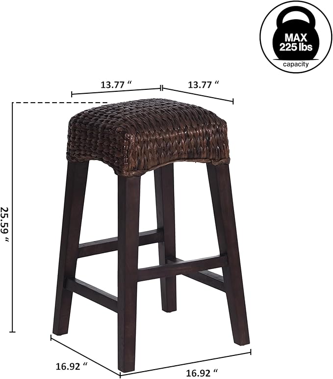 JONATHAN Y CSL1101C Maui 25.5" Rustic Bohemian Hyacinth/Wood Backless Counter Stool for Home, Kitchen, Dining Room, Workspaces, Cafes and Resturants, Dark Brown Woven Seat with Natural Wood Frame