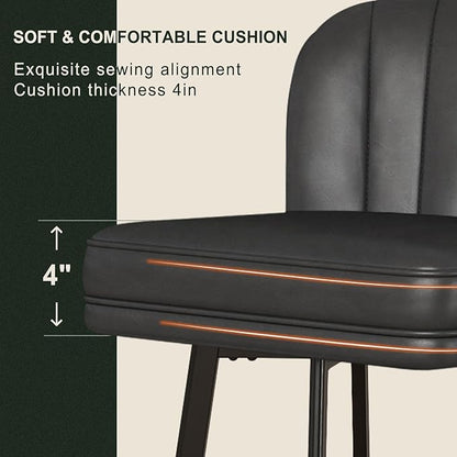 Swivel Counter Height Bar Stools Set of 6, 26'' Modern Barstools with Backs and Metal Legs, Upholstered Bar Chairs, Faux Leather Black Stools for Kitchen Island Chairs