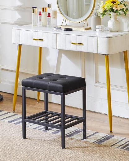 IBUYKE Rectangular Makeup Stool with Adjustable Feet and Storage Space, Footrest Chair, PU Vanity Seat, Multi-Use as Small Side Table or Ottoman, for Bedroom, Black WBD017B
