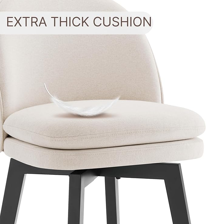 Counter Height Barstools 26 inch Upholstered Swivel Bar Stools with Back and Wood Legs for Kitchen Island,Set of 1,Beige Fabric-Armless