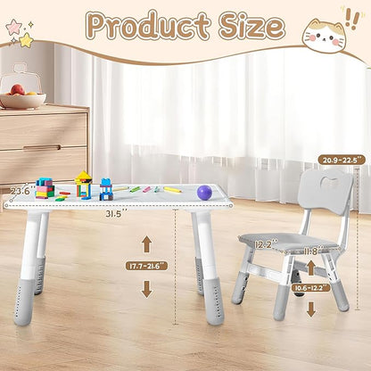 Adjustable Kids Table Chairs Set – Graffiti Desktop, Multi-Activity Height-Adjustable Toddler Study Desk for Ages 3-8 – Ideal for Home, Classroom, Daycare (B-Gray, 2 Chairs-31.5" L x 23.6" W)