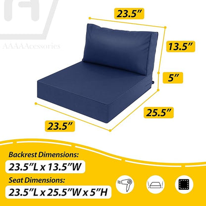 AAAAAcessories Outdoor Deep Seat Cushions, Waterproof, Fade-Resistant Patio Furniture Replacement Cushions, 23.5" x 25.5" x 5" + 23.5" x 13.5", Set of 4, Navy Blue
