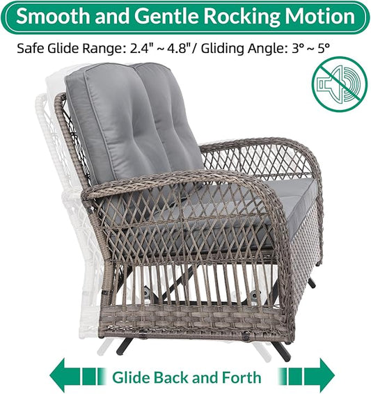 VIVIJASON 2-Piece Patio Wicker Loveseat Glider Set Cushioned, Outdoor Conversation Furniture Sets with 2-Seater Glider Rocking Bench, Coffee Table and Cushions for Porch Garden Poolside, Grey