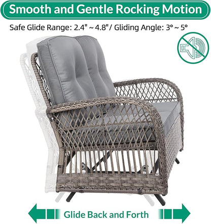 VIVIJASON 7-Piece Outdoor Patio Wicker Conversation Sets, All Weather Outdoor Rattan Furniture Set Includes Glider Loveseat, 2 Glider Rocker Chairs, 2 Swivel-Gliders Chairs, 2 Coffee Table, Grey