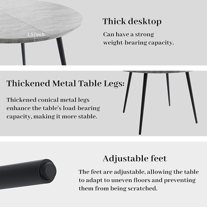 43.3"-59.1" Extendable Round Dining Table Set, Wooden Round Table for 4-6 Person, Walnut Coffee Table w/Scratch-Resistant Tabletop