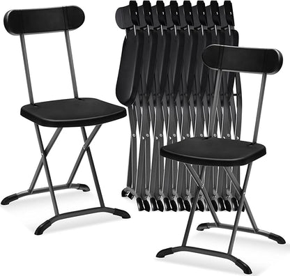 GYMAX Folding Chair, 400lbs Plastic Chairs Set with Steel Frame & Ergonomic Curved Back, Indoor & Outdoor Commercial Event Seat for Meeting, Wedding, Stackable Lightweight Folding Chairs (10, Black)