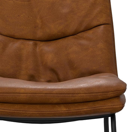 SIMPLIHOME Danika Counter Stools (Set of 2) - 24 Inch Seat Height Upholstered Metal Kitchen Seats in Camel Brown Vegan Faux Leather, Mid Century Modern Seating with Tufted Design and Footrest