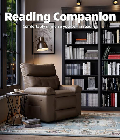 GarveeHome Oversized Recliner Chairs, Classic Manual Leather Recliner, Home Theater Seating with Lumbar & Arms Support for Living Room, Bedroom and Nursery - Tan