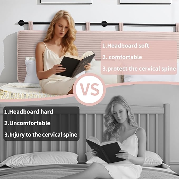 UEV Queen Headboard Only, Wall Mounted Hanging Upholstered Bed Head Board, Modern Vertical Channel Design of Fine Flannel, Elegant Pink Fluted Headboard for Bedroom (Pink, Queen Size)