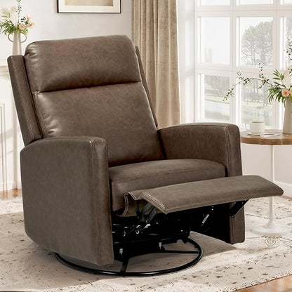 COLAMY Swivel Rocking Recliner,Wide PU Leather Glider Sofa Chair with Ergonomic High Backrest for Living Room, Office, Bedroom（Warm Gray）