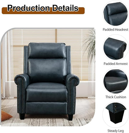 CANMOV Leather Recliner Chair Set of 2, Classic and Traditional Push Back Recliner Chair with Comfortable Arms and Back for Living Room Bedroom Adjustable Single Sofa,Navy Blue