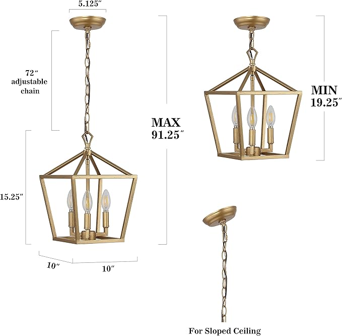 JONATHAN Y JYL7601B Pagoda Lantern Dimmable Adjustable Metal LED Pendant Classic Traditional Farmhouse Dining Room Living Room Kitchen Foyer Bedroom Hallway, 10 in, Antique Gold