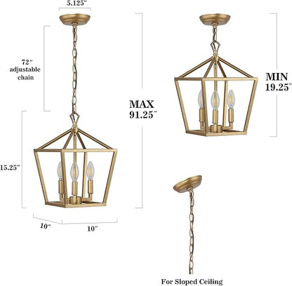 JONATHAN Y JYL7601B Pagoda Lantern Dimmable Adjustable Metal LED Pendant Classic Traditional Farmhouse Dining Room Living Room Kitchen Foyer Bedroom Hallway, 10 in, Antique Gold