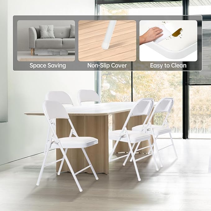 30 Pack Folding Chairs with Padded Seats, Padded Folding Chair with Steel Frame for Events Home Office, Pu Leather Folding Chair White