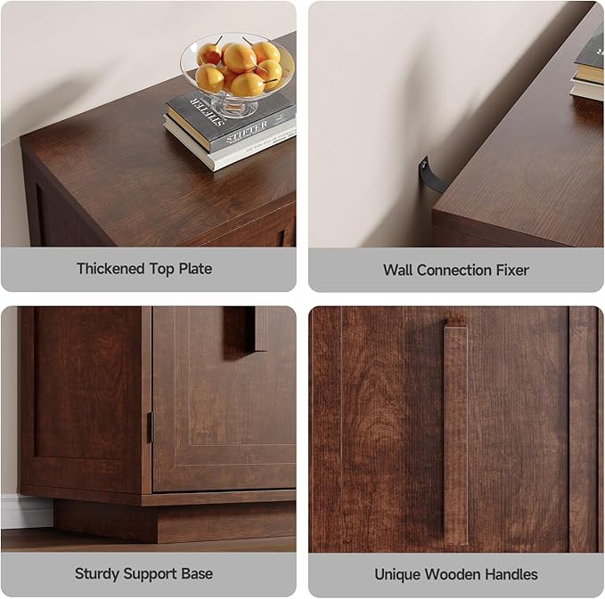 ONBRILL 63 Inches Sideboard Buffet Cabinet with Storage, 4 Doors Large Storage Cabinets with Adjustable Shelves, Modern Sideboard for Kitchen, Living Room, Entryway, Dark Walnut
