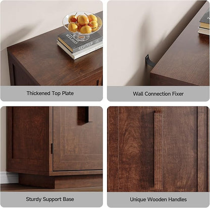 ONBRILL 63 Inches Sideboard Buffet Cabinet with Storage, 4 Doors Large Storage Cabinets with Adjustable Shelves, Modern Sideboard for Kitchen, Living Room, Entryway, Dark Walnut