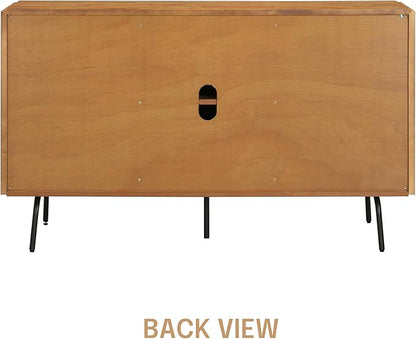 NTC Veil Modern Sideboard with 3 Doors, Buffet Cabinet with Vertical Groove Design and Metal Legs, Storage Cabinet for Living Room, and Hallway, Effortless Assembly, Teak Look