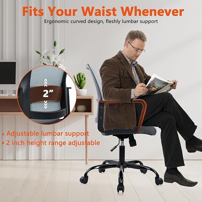 CLATINA Ergonomic Office Chair - Mesh Desk Chair with Lumbar Support, Rolling Comfortable Computer Chairs with Arms for Home Conference, Gray 1 Pack