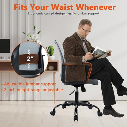 CLATINA Ergonomic Office Chair - Mesh Desk Chair with Lumbar Support, Rolling Comfortable Computer Chairs with Arms for Home Conference, Gray 1 Pack