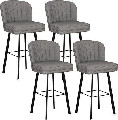Swivel Counter Height Bar Stools Set of 4, 30'' Modern Barstools with Backs and Metal Legs, Upholstered Bar Chairs,Mid-Gray,Fabric Stools for Kitchen Island Chairs