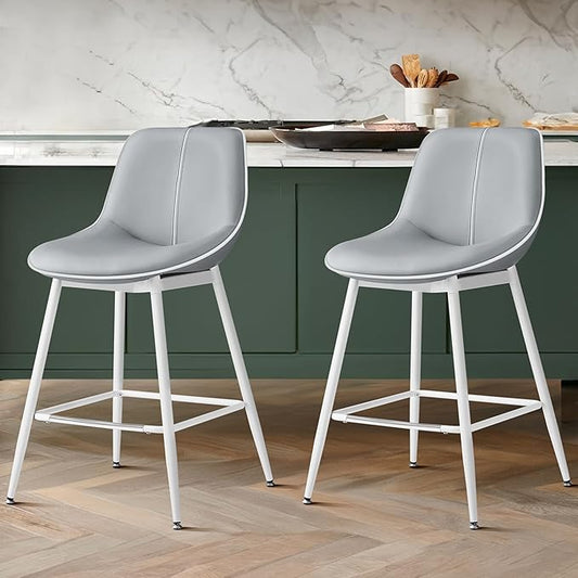 VASAGLE Bar Stools Set of 2, Counter Height Bar Stools with Back, Ergonomic Backrest, Synthetic Leather, Metal Legs, 24.4-Inch Tall Barstools for Kitchen Island Home Bar, Easy Assembly, Dove Gray