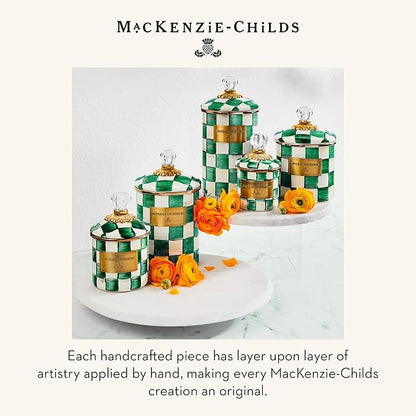 MACKENZIE-CHILDS Mini Enamel Canister, Kitchen Storage Container with Lid, Green-and-White Emerald Check