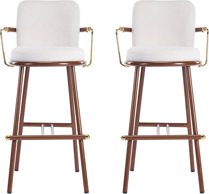 Christopher Knight Home Sybul Fabric Upholstered Counter Height Bar Stools Set of 2, Metal Stool Chair for Kitchen Island with Thick Padded Seat, Counter Stool with Footrest, Light Beige+Walnut