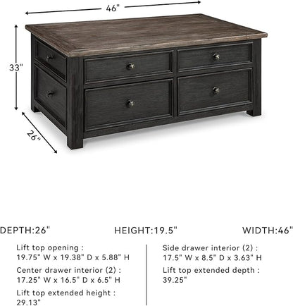 Signature Design by Ashley Tyler Creek Rustic Farmhouse Lift Top Coffee Table with Drawers, Brown & Black