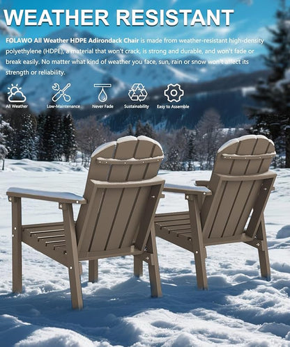 Adirondack Chair Set of 4, All Weather HDPE Fire Pit Chairs, Oversized Plastic Adirondack Chair for Outdoor, Balcony, Deck, Backyard, Patio, Garden, Poolside, Lawn Brown