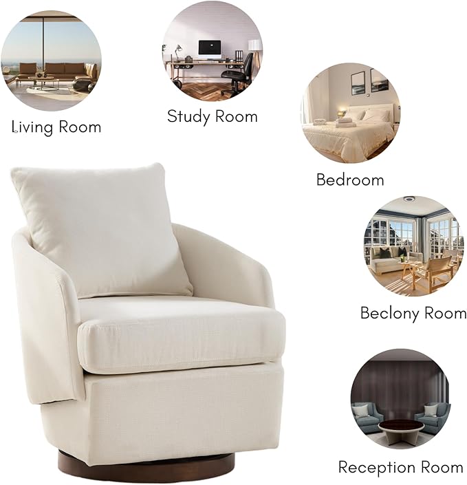 CIMOTA Swivel Accent Chairs Set of 2, Modern Barrel Armchairs with 360° Swivel Base and Pillow, Upholstered Fabric Club Chairs for Living Room/Reading/Office, Beige