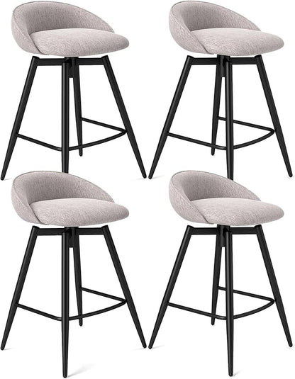 COSTWAY Bar Stools Set of 4, 25" Upholstered Counter Height 360° Swivel Bar Stools w/Backrest & Footrest, Heavy-Duty Metal Frame Armless Breakfast Chairs for Kitchen, Living Room (Set of 4,Grey)