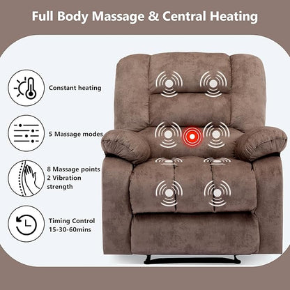 ANJHOME Massage Recliner Chairs with Heat and Vibration,Overstuffed Manual Rocking Reclining Chair for Living Room Bedroom (Camel)