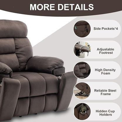 Oversized Lift Recliner Chairs for Elderly, 26in Extra Wide Power Chair with Massaga and Heating, Large Electric Lay Flat Recliners Sofa for Big and Tall Adult Lounging, Velvet Dark Brown