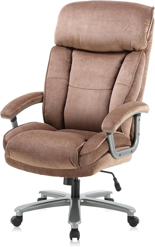 CLATINA Big and Tall Executive Office Chair, Extra Wide Seat, 800 LBS Capacity Heavy Duty Ergonomic Cloth Desk Chair with Wheels and Padded Armrests, High Back Fabric Computer Task Chair, Brown