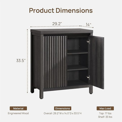 SICOTAS Sideboard Buffet Cabinet with Storage, Fluted Credenza Console Cabinet with Adjustable Shelves, Modern Coffee Bar Storage Cabinet for Kitchen, Living Room, Entryway, Black Oak