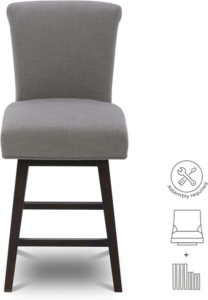 CHITA 26 Inch Counter Height Swivel Bar Stools Set of 2, FSC Certified Modern Fabric Swivel Barstool Chair with Back, Flint Grey