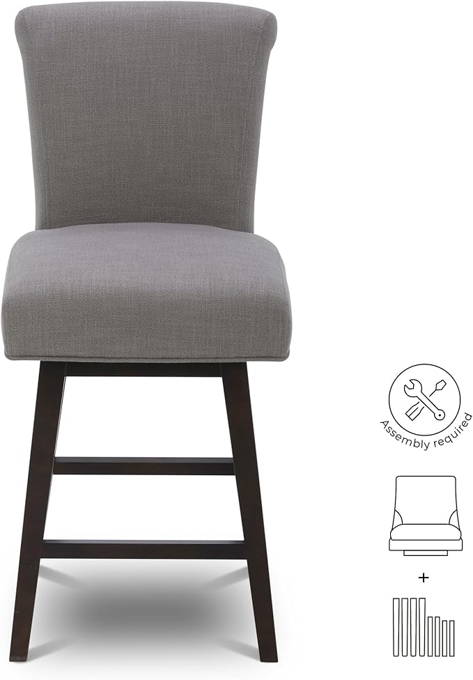 CHITA 26 Inch Counter Height Swivel Bar Stools Set of 4, FSC Certified Modern Fabric Swivel Barstool Chair with Back, Flint Grey