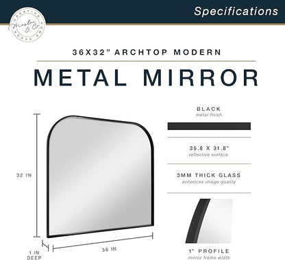 MCS Master & Co. Modern Metal Large Wall Mirror, Minimalist Home Decor Mantle Arch Mirror for Living Room, Bedroom, or Bathroom, 36 by 32 Inch, Black