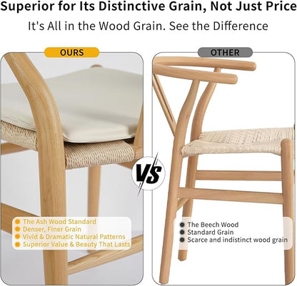 Tomile Wishbone Dining Chair with Arms, Modern Wood Chair Featuring a White PU Cushion on Woven Hemp Seat, Sturdy Wood and Y-Shaped Backrest, Fully Assembled for Kitchen & Dining (Ash Wood - Natural)