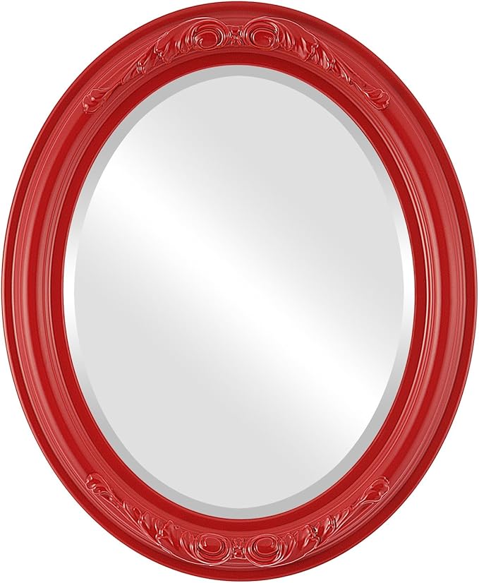 OVALCREST Oval Beveled Wall Mirror for Home Decor - Florence Style - Holiday Red - 20" x 16"