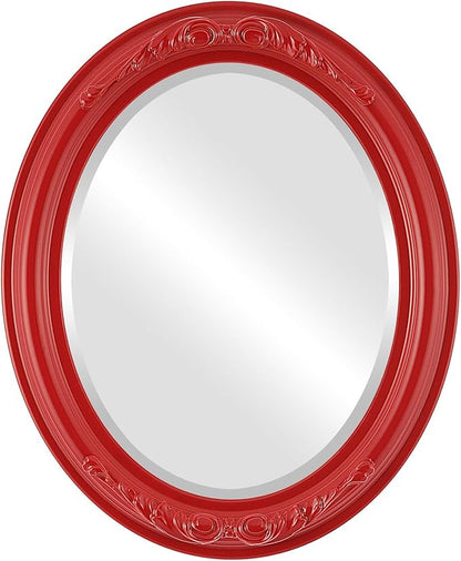 OVALCREST Oval Beveled Wall Mirror for Home Decor - Florence Style - Holiday Red - 28" x 22"