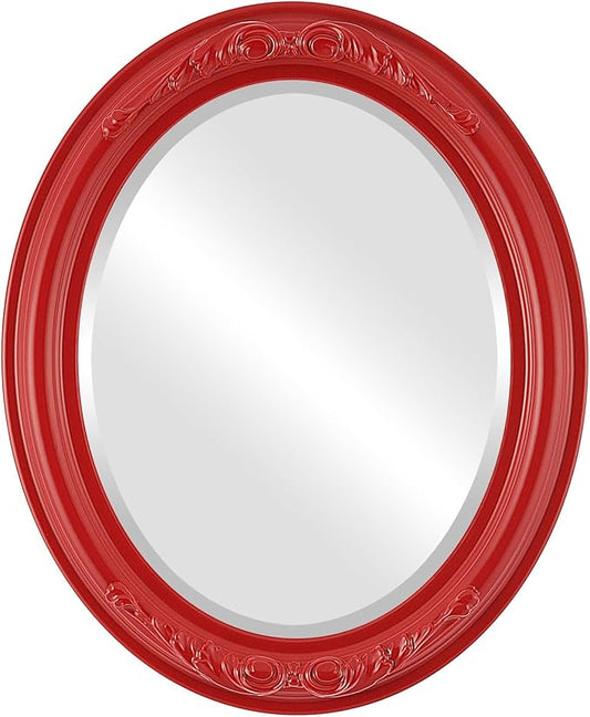 OVALCREST Oval Beveled Wall Mirror for Home Decor - Florence Style - Holiday Red - 28" x 22"