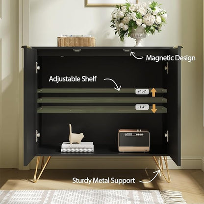 Fluted Storage Cabinet, Set of 3, Sideboard Buffet Cabinet, Modern Wood Accent Cabinet with Adjustable Shelves, Console Table for Living Room, Hallway, Entryway, Black