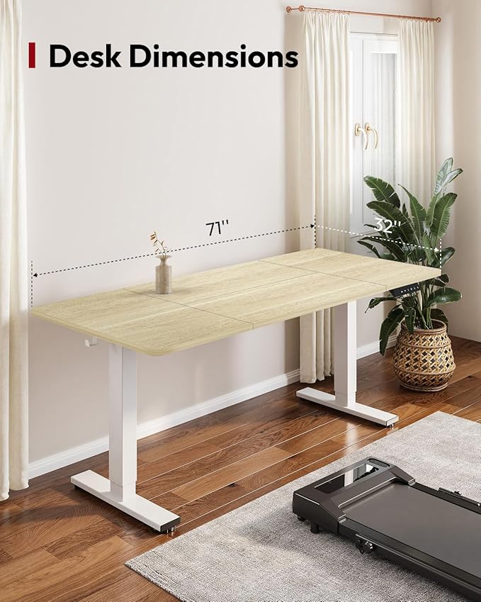 SANODESK Standing Desk Height Adjustable Electric Stand up Desk 71x32 Inches Sit Stand Home Office with Splice Board, White Frame/White Wood Grain